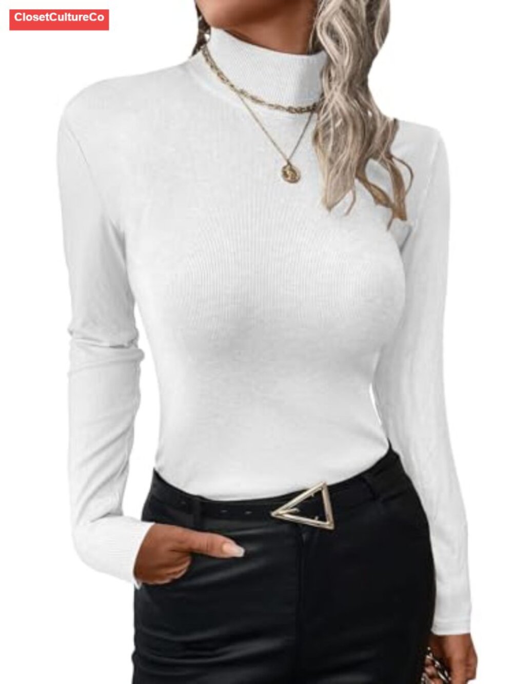 Mock Turtleneck Long Sleeve Slim Fit Ribbed Knit Top Base Layer